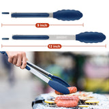 EEKEDO Kitchen Tongs, Stainless Steel Silicone Tongs for Cooking 600ºF High Heat-Resistant BBQ Grilling Locking Tongs, Set of 2-9" and 12" Classic Blue EEKEDO