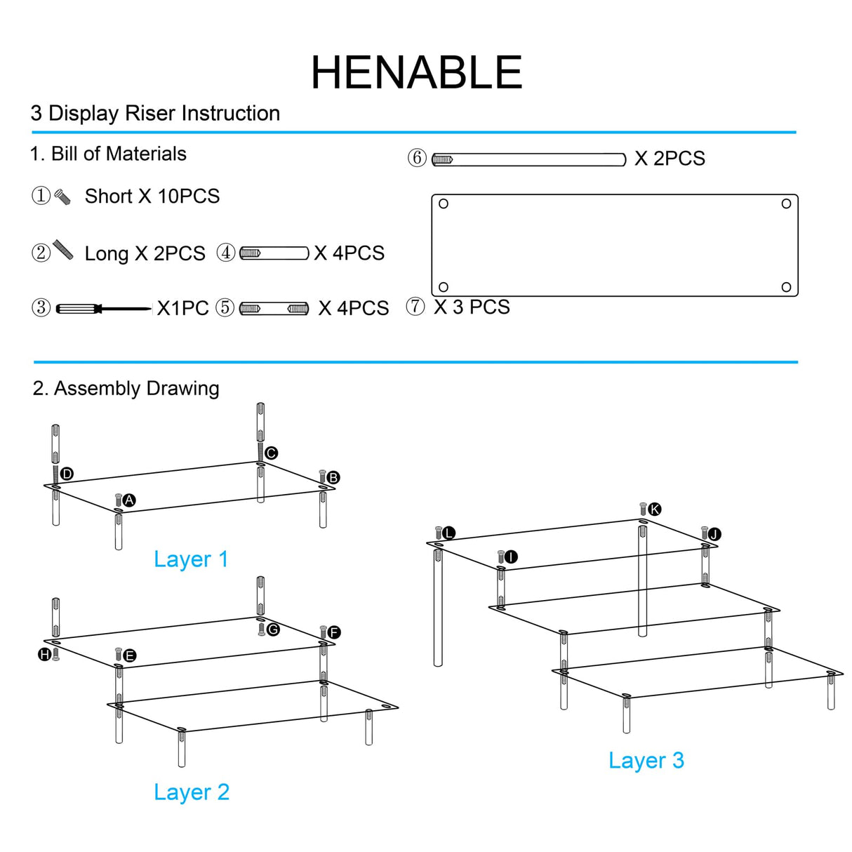 HENABLE Large Acrylic Display Risers, Perfume Stand Organizer, Clear Acrylic Shelf Risers for Display Stands for Food, Tabletop Use, Amiibo Funko POP Figure, 3 Tier Clear Cupcake Stand Risers HENABLE