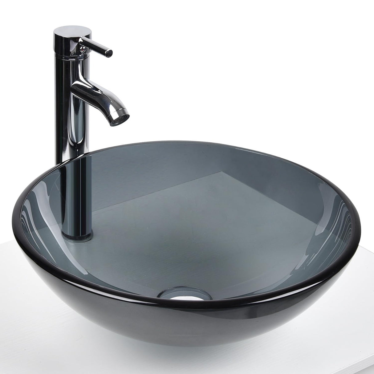 SOLIDEE 48" Barn Door Bathroom Vanity with 6 Drawers, Farmhouse Style Standing Pedestal Cabinet with Two Bluish Gray Glass Vessel Sinks SOLIDEE