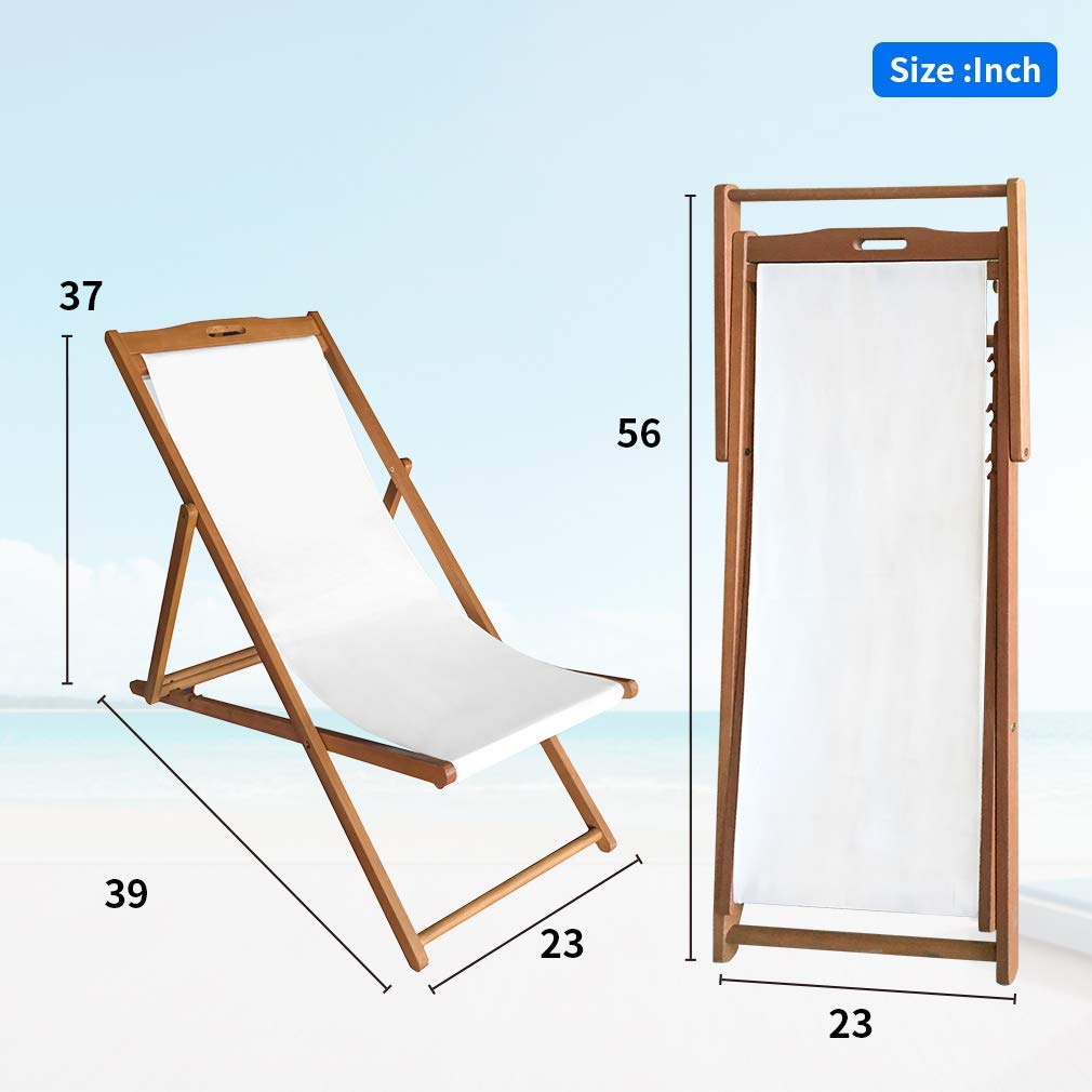 Dkeli Beach Sling Chairs Set of 2 Outdoor Folding Portable Beach Chairs with Solid Wooden Frame and Polyester Canvas Reclining Adjustable Patio Lounge Chair for Yard Pool Balcony Garden