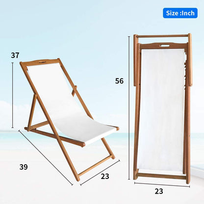 Dkeli Beach Sling Chairs Set of 2 Outdoor Folding Portable Beach Chairs with Solid Wooden Frame and Polyester Canvas Reclining Adjustable Patio Lounge Chair for Yard Pool Balcony Garden