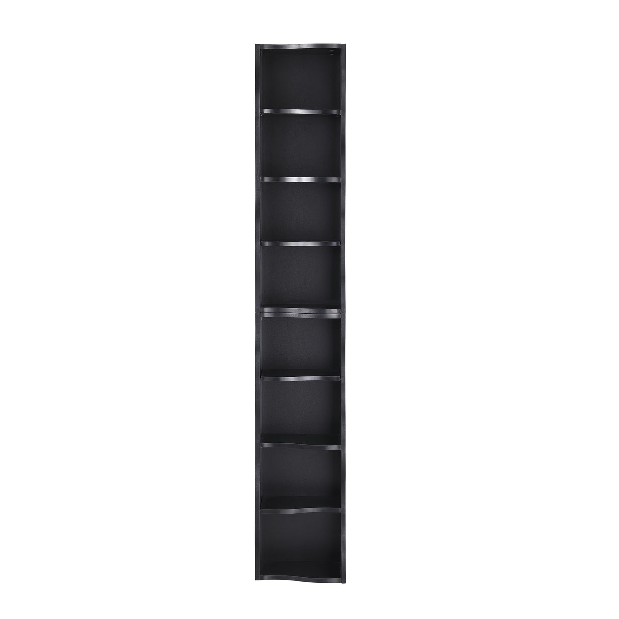 70.87'' Tall Bookshelf, 8 Tiers Bookshelves and Bookcases, Floor Standing Display Shelving with Wavy Border Design, Home Decor Furniture Adjustable Narrow Bookcase for Home Office, Black AOPNOMU