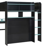 Bellemave Full Loft Bed with Height-Adjustable Desk,Wardrobe,Ample Storage Space,and RGB Light, Gaming loft Bed with Desk, Black+Blue Bellemave