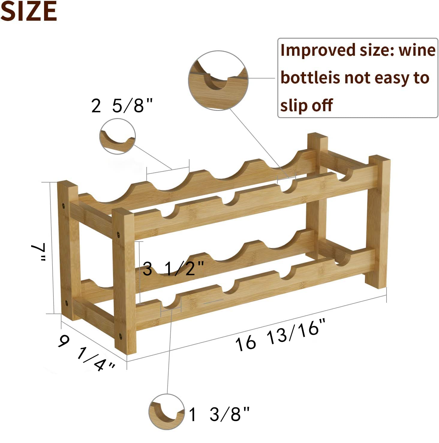 BAMEOS Wine Rack Free Standing 8 Bottle 2 Tier Bamboo Wine Racks Countertop Cabinet Wine Holder Wine Storage Shelf for Kitchen, Bar, Pantry, Wine Cellar, Basement, Countertop (16.85 L x 9.25W - WoodArtSupply