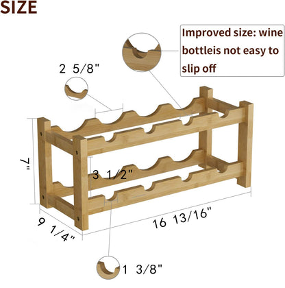 BAMEOS Wine Rack Free Standing 8 Bottle 2 Tier Bamboo Wine Racks Countertop Cabinet Wine Holder Wine Storage Shelf for Kitchen, Bar, Pantry, Wine Cellar, Basement, Countertop (16.85 L x 9.25W - WoodArtSupply