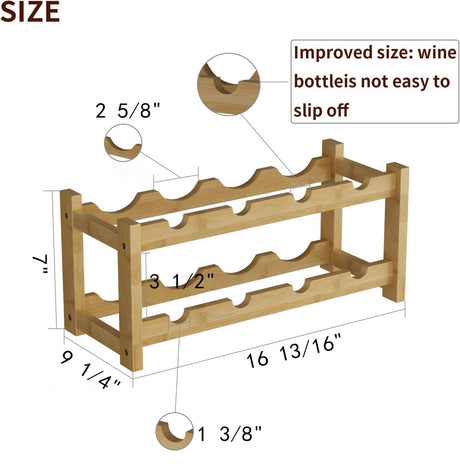 BAMEOS Wine Rack Free Standing 8 Bottle 2 Tier Bamboo Wine Racks Countertop Cabinet Wine Holder Wine Storage Shelf for Kitchen, Bar, Pantry, Wine Cellar, Basement, Countertop (16.85 L x 9.25W x 7H) BAMEOS