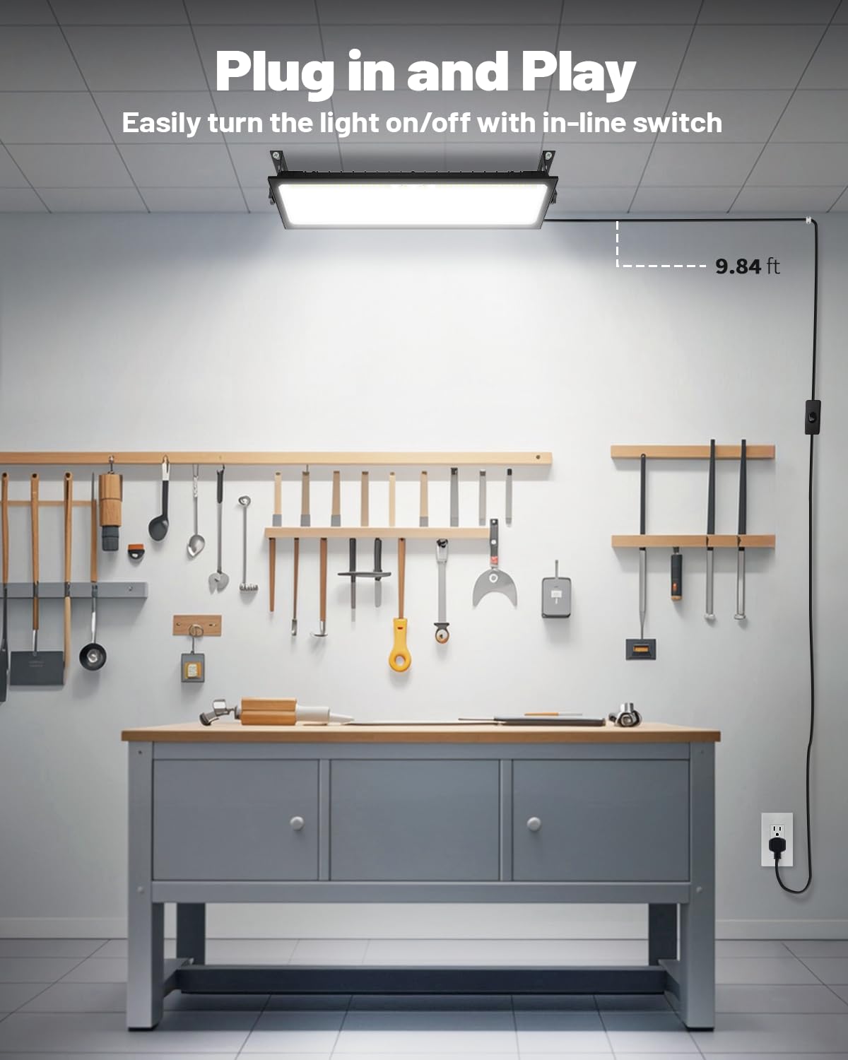 AGranTOP 2 Pack Linkable LED Shop Light - 100W 15000LM Aluminum Plug in Garage Light w/ 9.84ft Power Cord and On/Off Switch, 6500K Shop Lights for Garage, Workshop, Warehouse AGranTOP