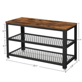 VASAGLE, 3-Tier Shoe Rack, Shelf Storage Bench with Metal Mesh Shelves and Seat, Free Standing Shoe Organizer for Entryway, 11.8 x 28.7 x 17.7 Inches, Rustic Brown and Black ULBS73X VASAGLE