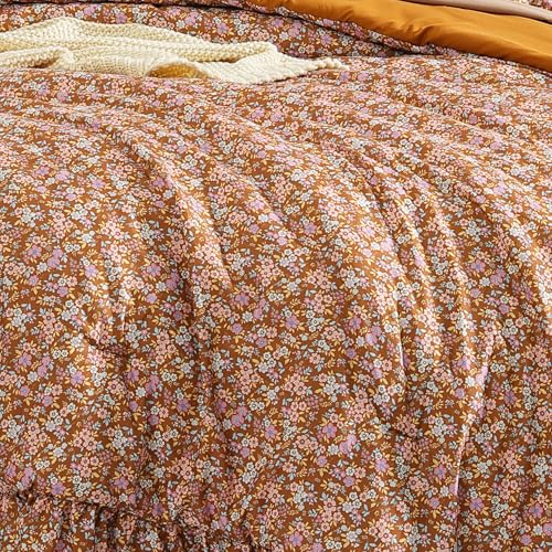 BLOOMHAVEN Queen Comforter Set - 7 Pieces Ruffle Brown Bedding Sets, Shabby Chic Farmhouse Bed in a Bag with Ruffle Comforter, Sheets, Pillowcases & Shams BLOOMHAVEN