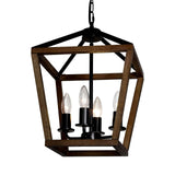 TELAFLY 4-Light Lantern Pendant Light,Black Wood Cage Farmhouse Chandelier for Kitchen Island,12'' Rustic Metal Geometric Hanging Lighting Fixture for Kitchen Island Dining Room Bedroom Foyer Entry TELAFLY