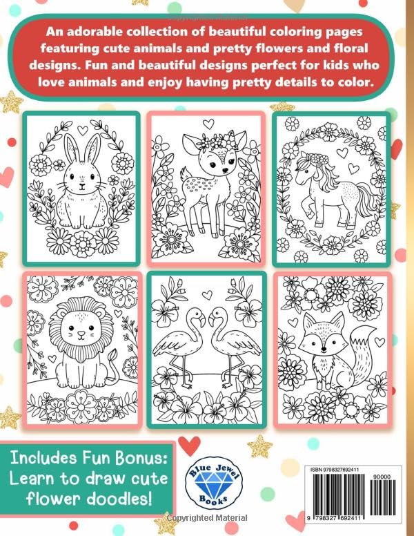 Coloring Book for Kids: Animals and Flowers for Girls Ages 6-12 Lindesa