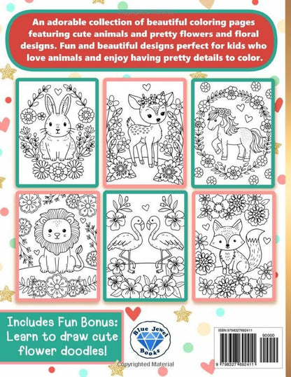 Coloring Book for Kids: Animals and Flowers for Girls Ages 6-12