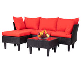 FDW Patio Furniture Sets 5 Pieces Outdoor Wicker Conversation Set Sectional Sofa Rattan Chair for Outdoor Backyard Porch Poolside Balcony Garden Furniture with Coffee Table,Red Cushion FDW