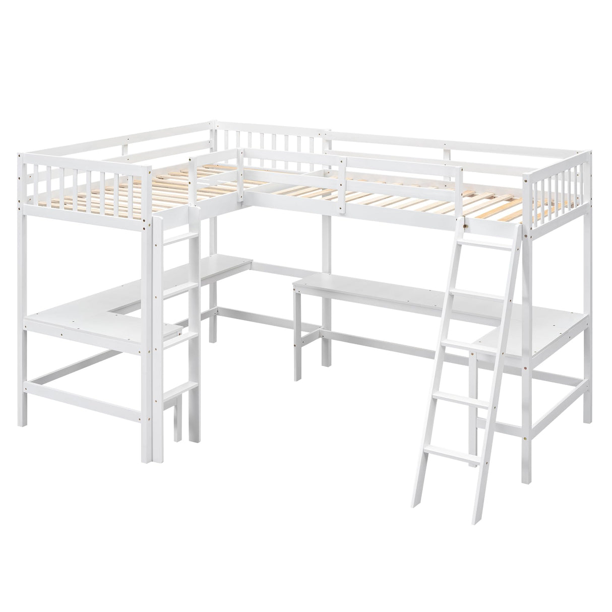 Harper & Bright Designs L-Shaped Loft Bed with Desks, Wood Twin Size Loft Bed with Ladder & 2 L-Shaped Desks, Corner Twin Bed for Kids, Teens, Adults (White) Harper & Bright Designs