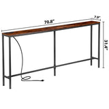 ZENY 70 Inch Console Table with Outlet, Narrow Sofa Table with Charging Station, Long Entryway Table, Hallway Table, Behind Couch Table for Living Room, Entryway, Foyer, Rustic Brown ZENY