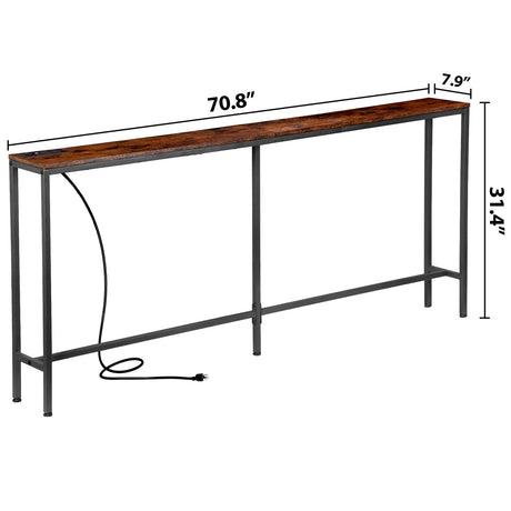 ZENY 70 Inch Console Table with Outlet, Narrow Sofa Table with Charging Station, Long Entryway Table, Hallway Table, Behind Couch Table for Living Room, Entryway, Foyer, Rustic Brown ZENY