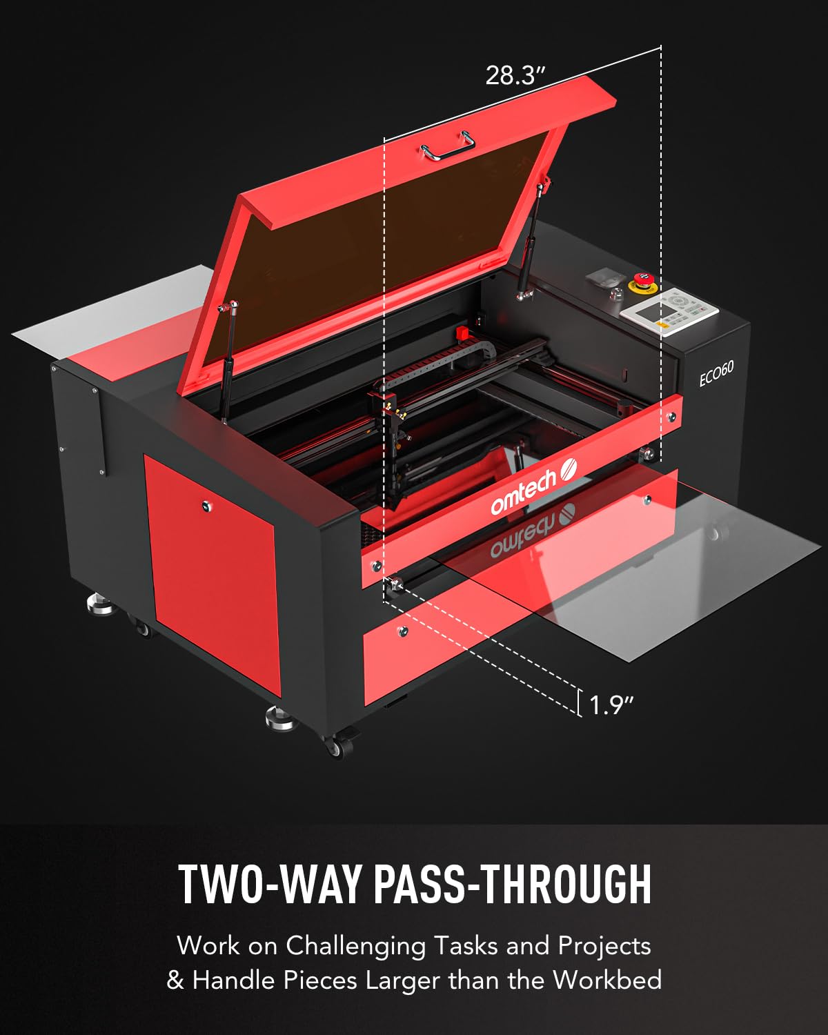 OMTech 60W CO2 Laser Engraver, 24x16 Inch Laser Engraving Cutting Machine, LightBurn Compatible Laser Engraver Cutter with 2 Way Pass Air Assist Water Pump for Wood Glass Leather More - WoodArtSupply