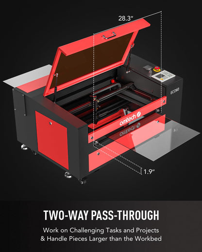 OMTech 60W CO2 Laser Engraver with Water Chiller, 24x16 Inch Laser Engraving Cutting Machine with 2 Way Pass Air Assist Water Pump, Commercial Laser Engraver Cutter for Wood Glass Acrylic Mor - WoodArtSupply