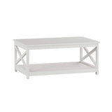 Coffee Table - 2-Tiered Wood Sofa Table - Low Profile and X-Leg Design Living Room Furniture for Storage, Display, or TV Stand by Lavish Home (White) Lavish Home