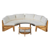 Quarte Outdoor Acacia Wood Round Sofa Set, Half-Moon Sectional Sets with Coffee Table,6-Person Seating Group for Garden, Deck (Beige/Half-Moon*A) Quarte
