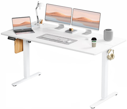 SMUG Standing Desk, Adjustable Height Electric Sit Stand Up Down Computer Table, 63x24 Inch Ergonomic Rising Desks for Work Office Home, Modern Gaming Desktop Workstation, White - WoodArtSupply