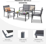 Shintenchi 4 Pieces Patio Furniture Set All Weather Textile Fabric Outdoor Conversation Set, with Glass Coffee Table, Loveseat, 2 Single Chairs for Home, Garden, Lawn, Porch（Gray） Shintenchi