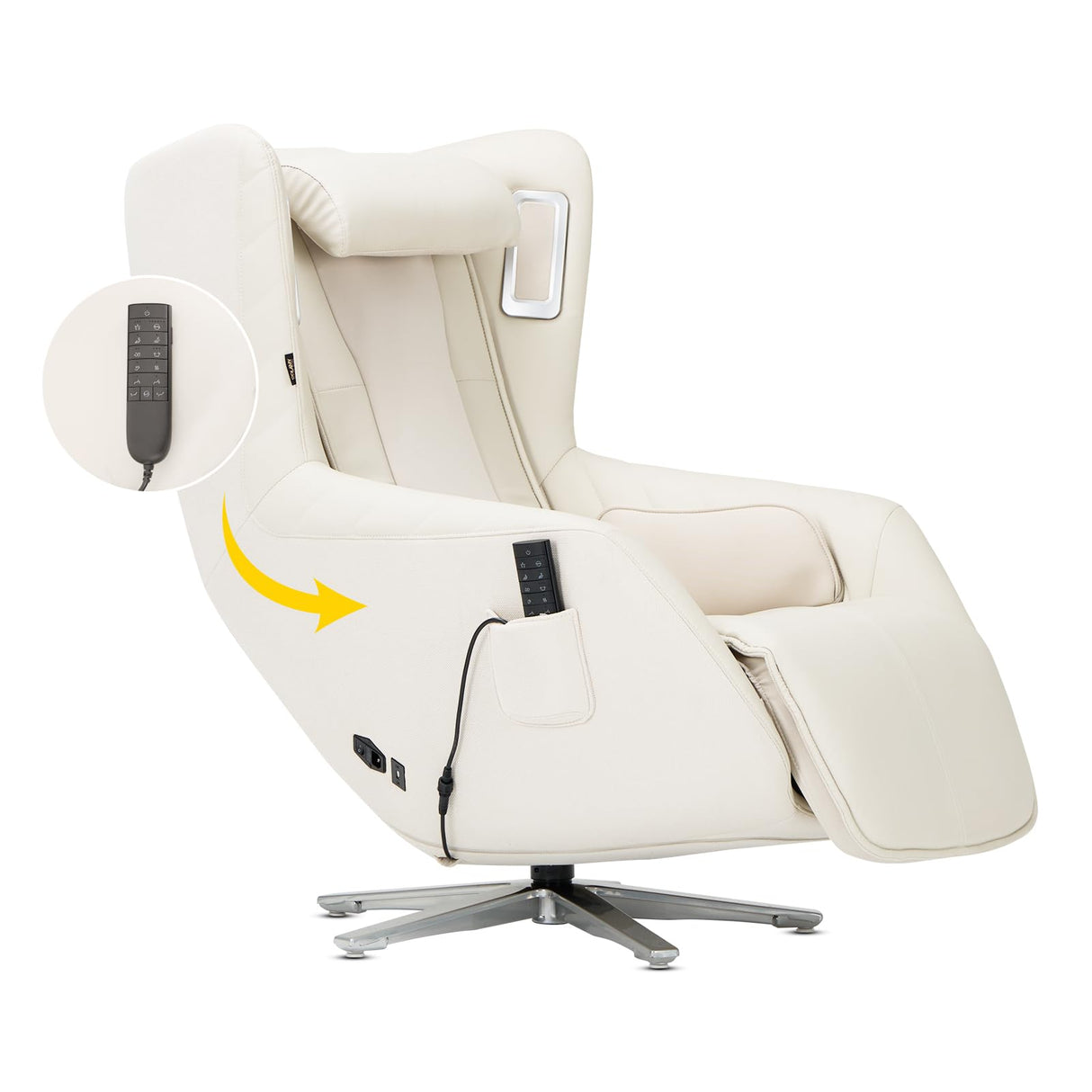 COLAMY Zero Gravity Massage Chair with 4-Zone Massage, Dual Lumbar Heat, Airbag Compression, 360° Swivel, Built-in Bluetooth Speakers & USB Charging, White COLAMY