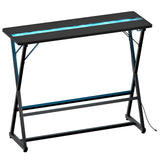 HOOBRO Bar Table,47.1" Rectangular Pub Table,Tall Counter Bar Height Table with LED Light and Glass Decoration, Modern Dining Table Footrests, for Dining Room, Pub, Tavern, Black BB68DBT01 HOOBRO