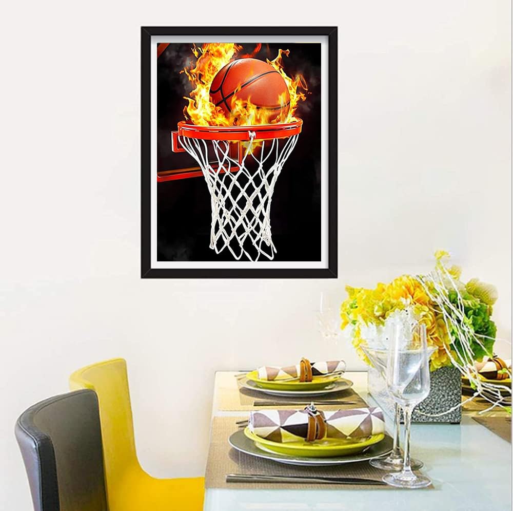 F-CANLAN Round Full Drill Diamond Painting Kit, 5D Fire Basketball Paint with Diamonds Basketball Enthusiast Diamond Art Painting by Numbers Beginner Basketball Dream Diamond Painting (12X16 inches) F-CANLAN