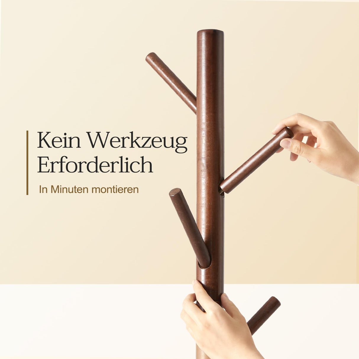 Pipishell Sturdy Wooden Coat Tree with 8 Hooks, 3 Adjustable Sizes for Clothes, Hat Stand Used in Bedroom/Office/Entryway, Brown Pipishell