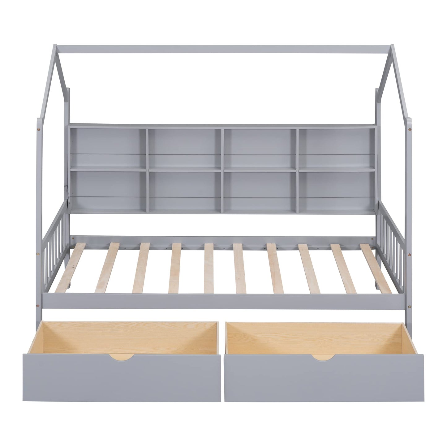 Bellemave Twin Size House Bed with Storage Drawers and Shelves - Gray Montessori Playhouse Frame for Kids - WoodArtSupply