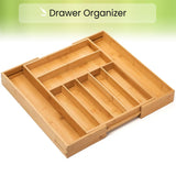 Purawood Bamboo Drawer Organizer - Expandable Silverware Organizer & Utensil Drawer Organizer, Cutlery Tray with Dividers, 7-9 Slots- Premium Kitchen Drawer Organizer for Utensils & Flatware (Natural) Purawood