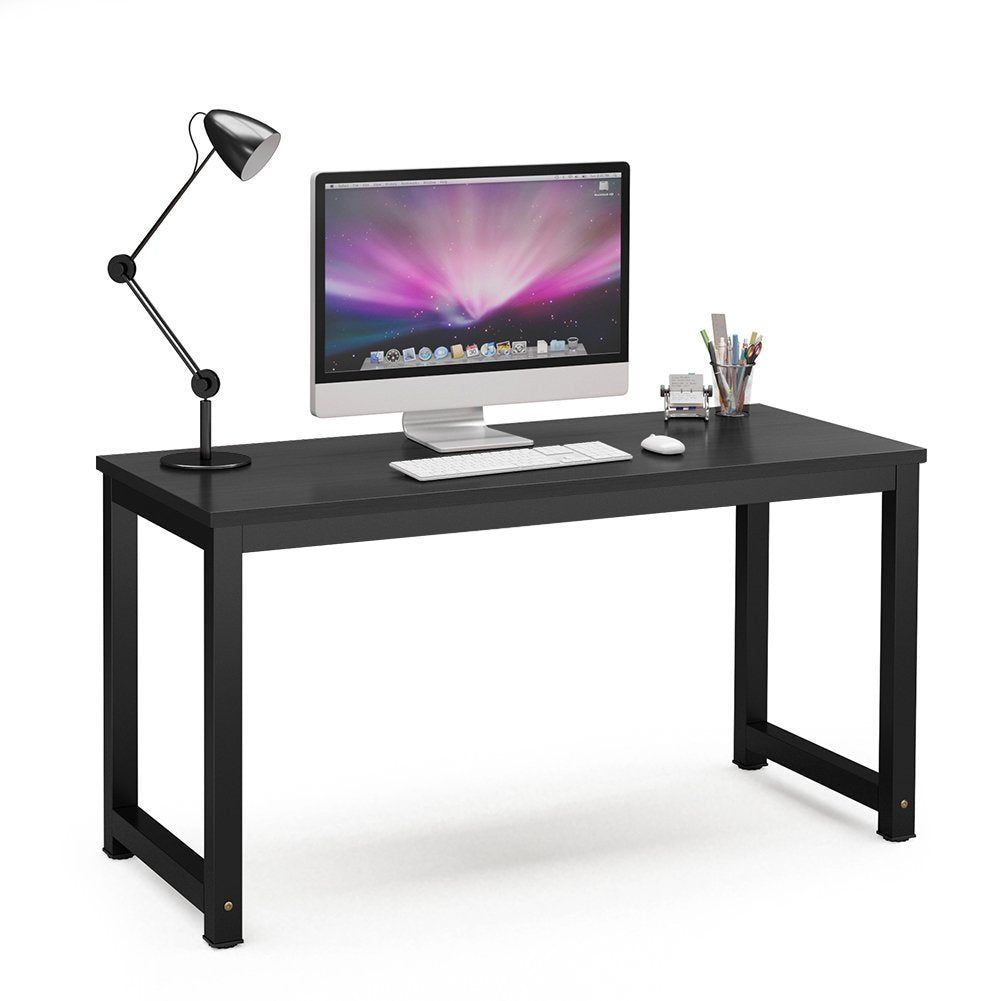 Tribesigns Computer Desk, 55 inch Large Office Desk Computer Table Study Writing Desk for Home Office, Black + Black Leg - WoodArtSupply