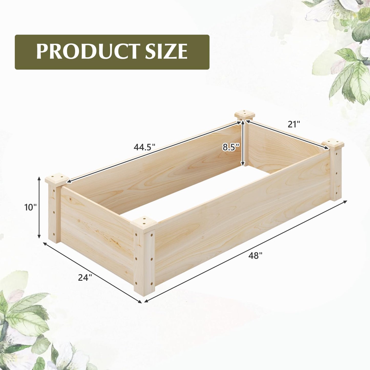 Giantex Wooden Raised Garden Bed, Rectangular Planter Box for Vegetables, Fruits, Flowers, Herbs, 48" Lx24 Wx10 H Outdoor Elevated Planting Bed for Garden, Backyard, Lawn, Patio