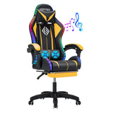 HOFFREE Gaming Chair Massage with Bluetooth Speakers Ergonomic Computer Gaming Chair with LED RGB Lights Footrest High Back Music Video Game Chair with Lumbar Support Yellow and Black HOFFREE