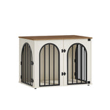 Hzuaneri 31.5'' Wooden Dog Crate Furniture, Indoor Dog Kennel Dogs Cage for Small/Medium Dogs, Heavy Duty Dog Crates Decorative Pet House End Side Table TV Stand, White Brown DFC85114B Hzuaneri