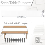 Eychei Set of 5 White Satin Table Runners, 12" x 108" Long Bright & Smooth Table Runner with Scalloped Edges, Satin Table Cloth Table Runner Decor for Wedding, Party, Banquet Eychei
