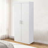FurnitureR 2 Door Wardrobe, Wooden Armoire with Hanging Rod for Bedroom 68.2-Inch Wardrobe Storage Cabinet, White FurnitureR