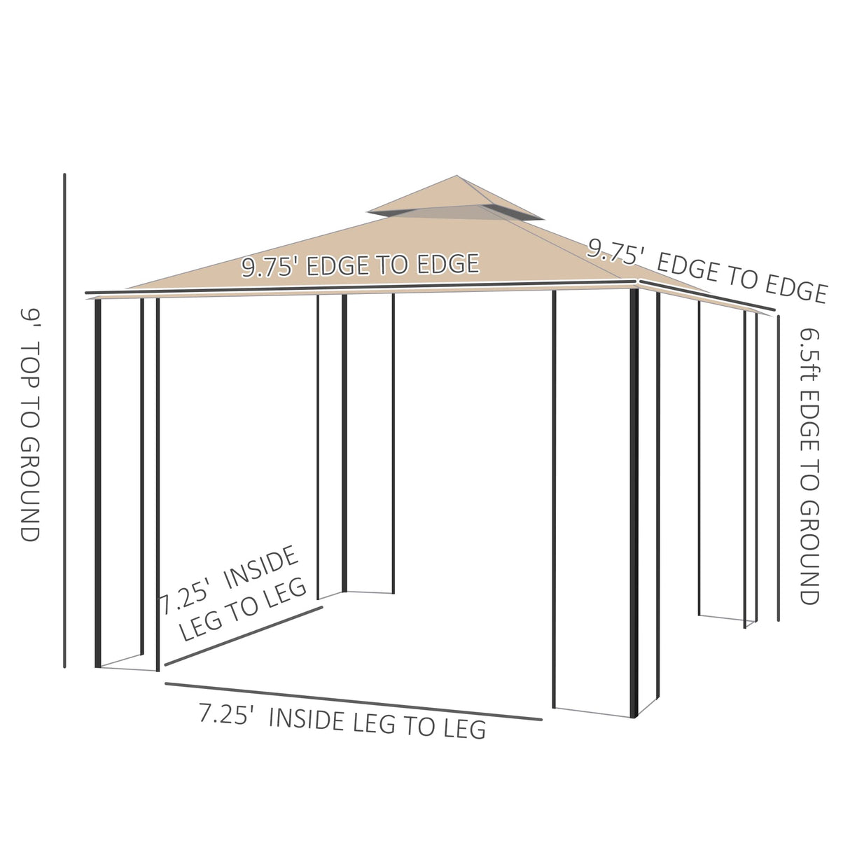 Outsunny 10' x 10' Patio Gazebo with Corner Shelves, Outdoor Gazebo Canopy Shelter with Netting, and Vented Roof, for Garden, Lawn, Backyard and Deck Outsunny
