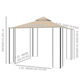 Outsunny 10' x 10' Patio Gazebo with Corner Shelves, Outdoor Gazebo Canopy Shelter with Netting, and Vented Roof, for Garden, Lawn, Backyard and Deck Outsunny
