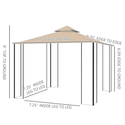 Outsunny 10' x 10' Patio Gazebo with Corner Shelves, Outdoor Gazebo Canopy Shelter with Netting, and Vented Roof, for Garden, Lawn, Backyard and Deck