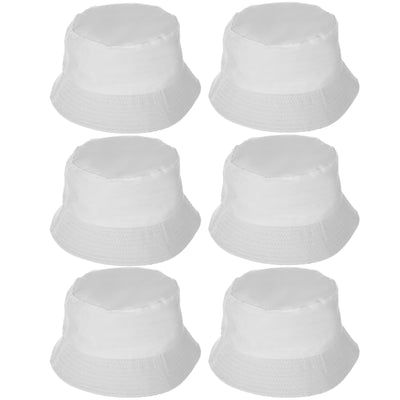 6 Pcs White Bucket Hats Bulk, Sublimation Hats Blank Beach Fishing Cap for Women Men, Two Sided White, 22 Inches Circumference
