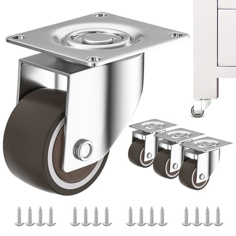 ANDUTEES 1 inch Caster Wheels Set of 4, Low Profile Wheels for Furniture, No Noise Mini Swivel Rubber Casters, with 360 Degree Top Plate for Small Furniture ANDUTEES