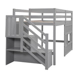 Harper & Bright Designs Grey Twin Size Low Loft Bed with Stairs and Playhouse Window Harper & Bright Designs
