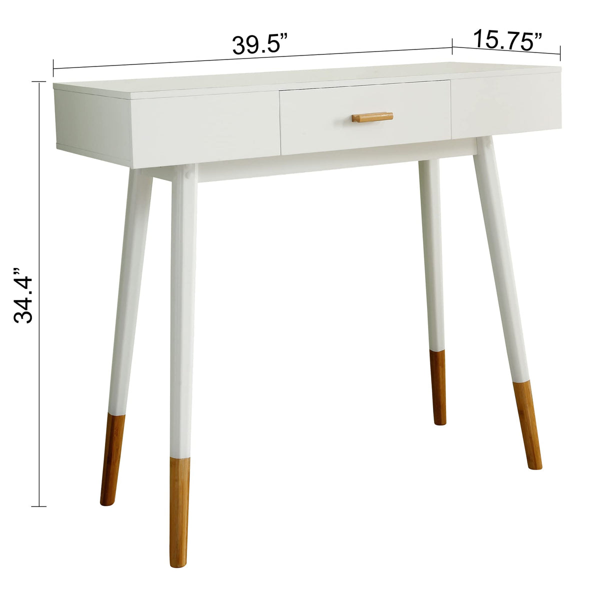 eHemco Euro Console Sofa Table for Entryway with Drawer and Bamboo Legs in White and Dark Oak, Great for Living Room eHemco