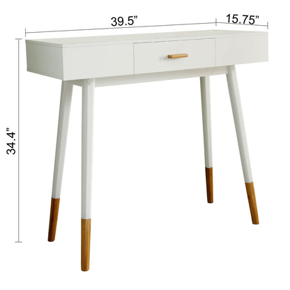 eHemco Euro Console Sofa Table for Entryway with Drawer and Bamboo Legs in White and Dark Oak, Great for Living Room