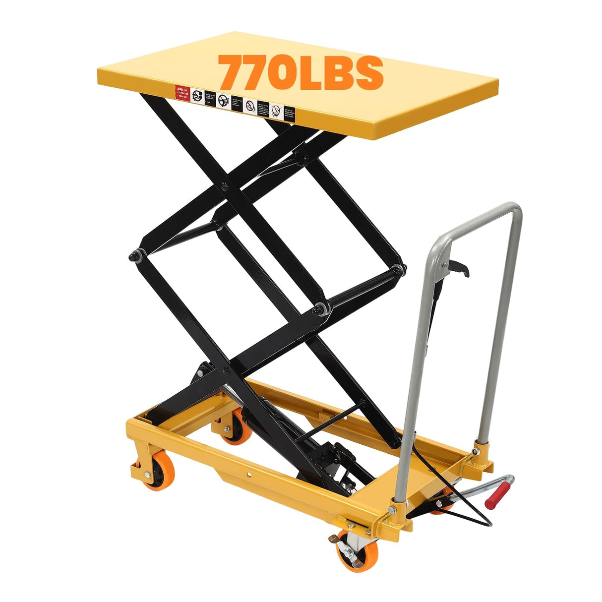 Lift Table Cart Hydraulic Double Scissor Hydraulic Lift Table 770lbs Capacity 51" Lifting Height, for Material Handling and Transportation Yellow (Double Scissor 51" Lifting) DNYSYSJ