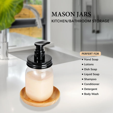 Amolliar Plastic Mason Jar Soap Dispenser with Pump Lid,16OZ Refillable BPA-Free Hand Soap Dispenser Set with Cute Lables - Farmhouse Decor for Kitchen/Bathroom,Liquid Soap,Dish Soap, Lotion (2 Pack) Amolliar