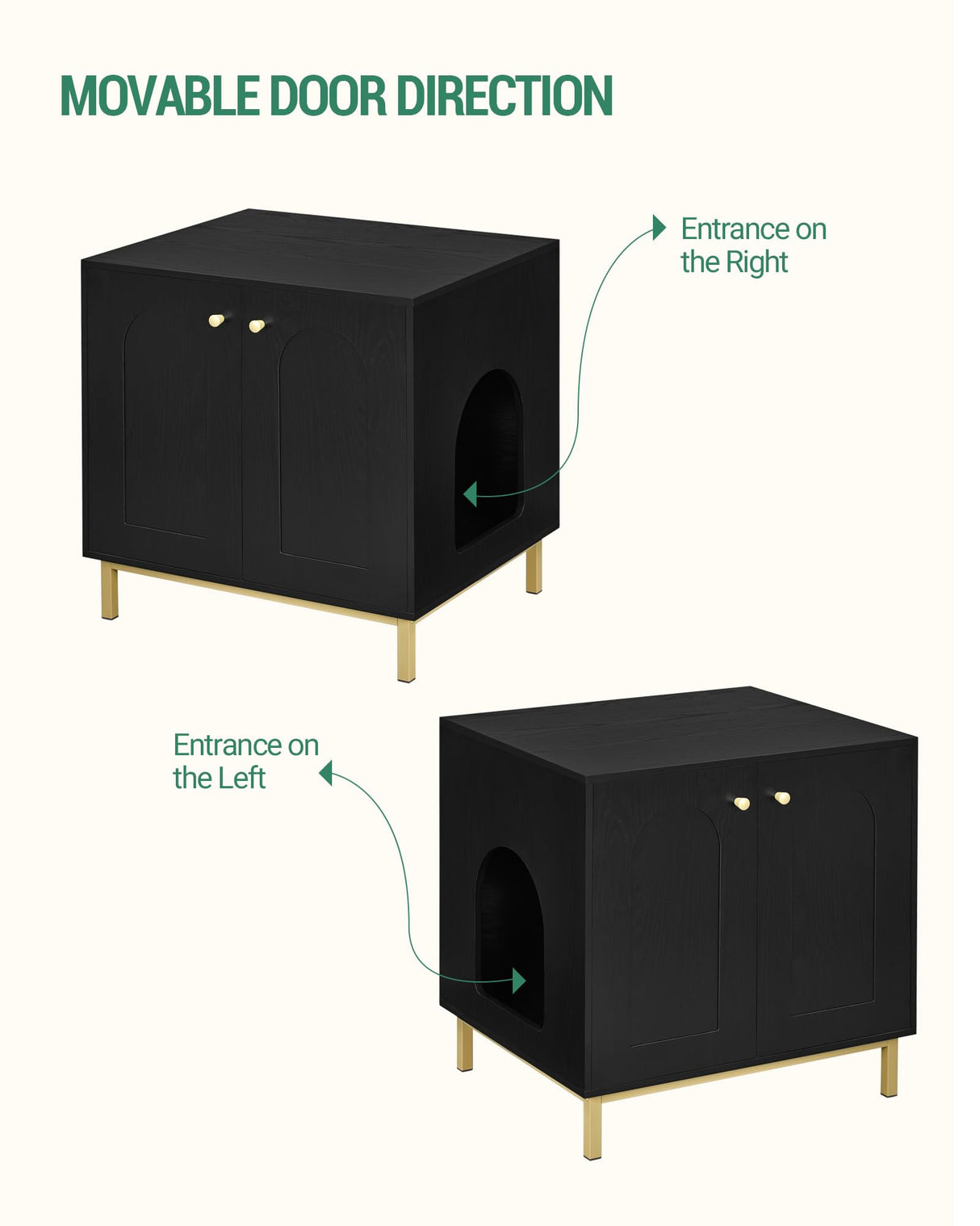 Hzuaneri Cat Litter Box Enclosure, Hidden Litter Box Furniture, Wooden Pet House Side End Table, Storage Cabinet Bench, Fit Most Cat and Litter Box, Living Room, Bedroom, Black and Gold CB81204G Hzuaneri