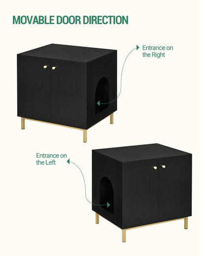 Hzuaneri Cat Litter Box Enclosure, Hidden Litter Box Furniture, Wooden Pet House Side End Table, Storage Cabinet Bench, Fit Most Cat and Litter Box, Living Room, Bedroom, Black and Gold CB812 - WoodArtSupply